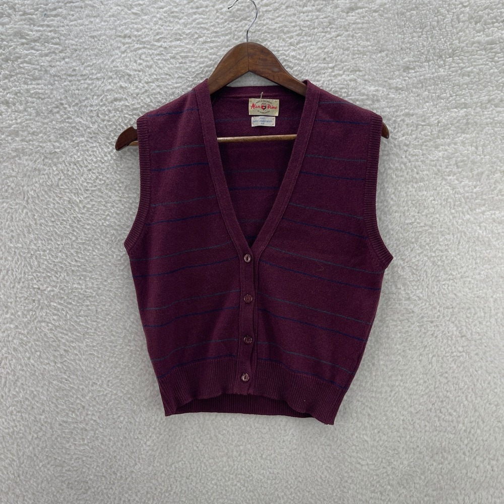 Vintage Alan Paine Sweater Vest Mens 36 Red Blue Lambs Wool Striped Preppy Ivy